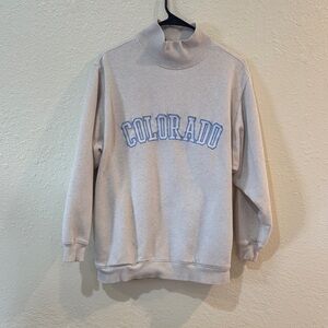 Aerie Cream Turtleneck Sweatshirt with Blue 'Colorado' Embroidery